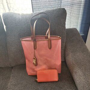 🏷️MK Eliza Large NS Tote Bag with Pouch Clear Geranium PINK